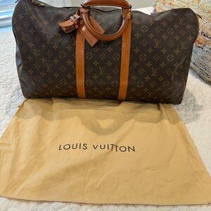 Louis Vuitton Brown Monogram Canvas Duffel(w/ garment bag, tag, lock/key & COA)